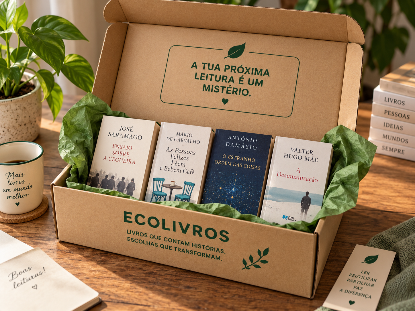 Caixa ECOBOX aberta com livros