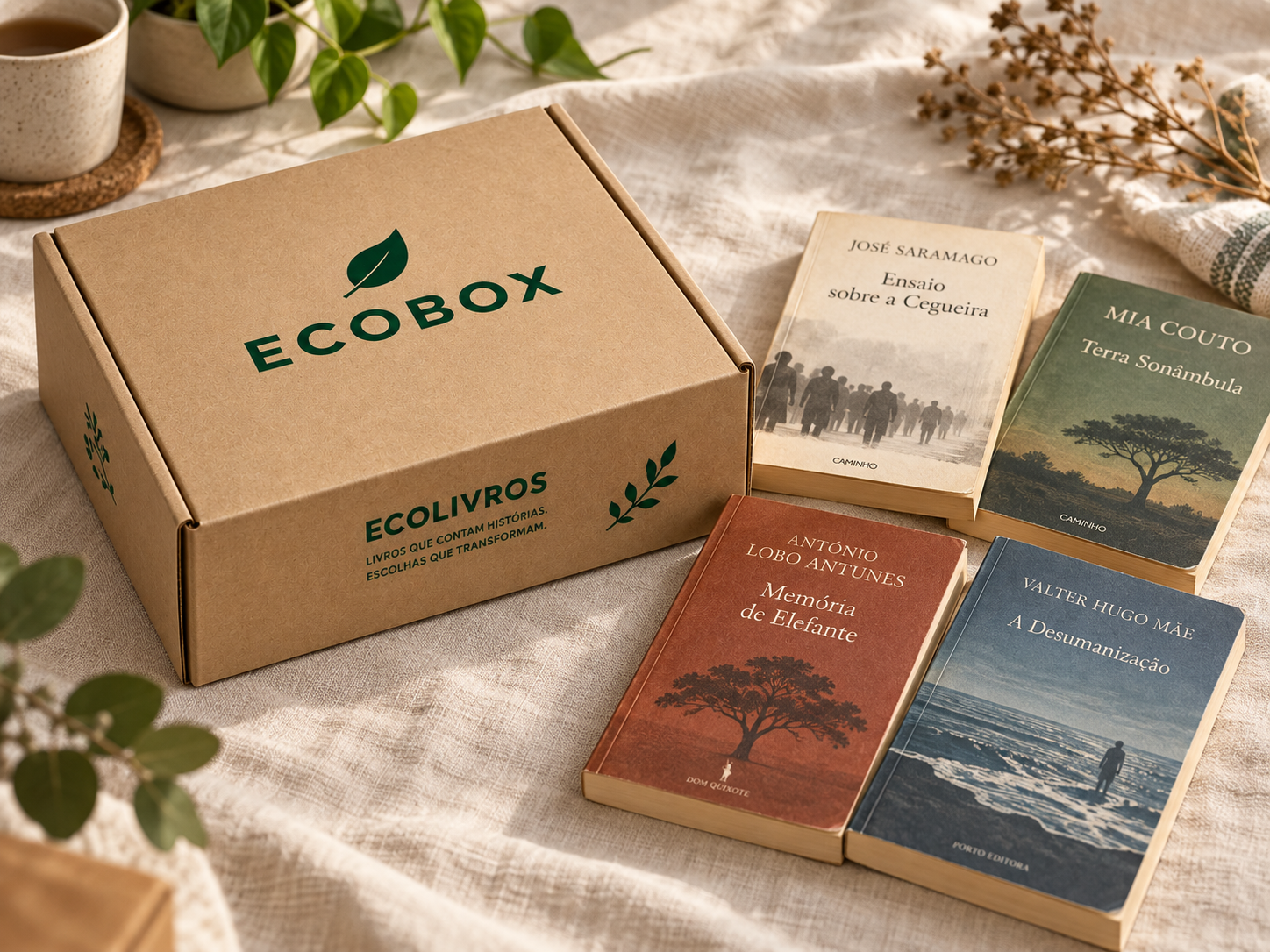 Livros ao lado da caixa ECOBOX