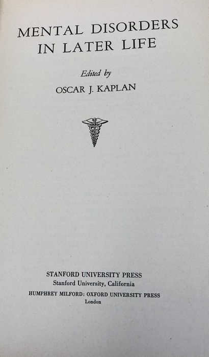 Mental Disorders in Later Life - Oscar J. Kaplan