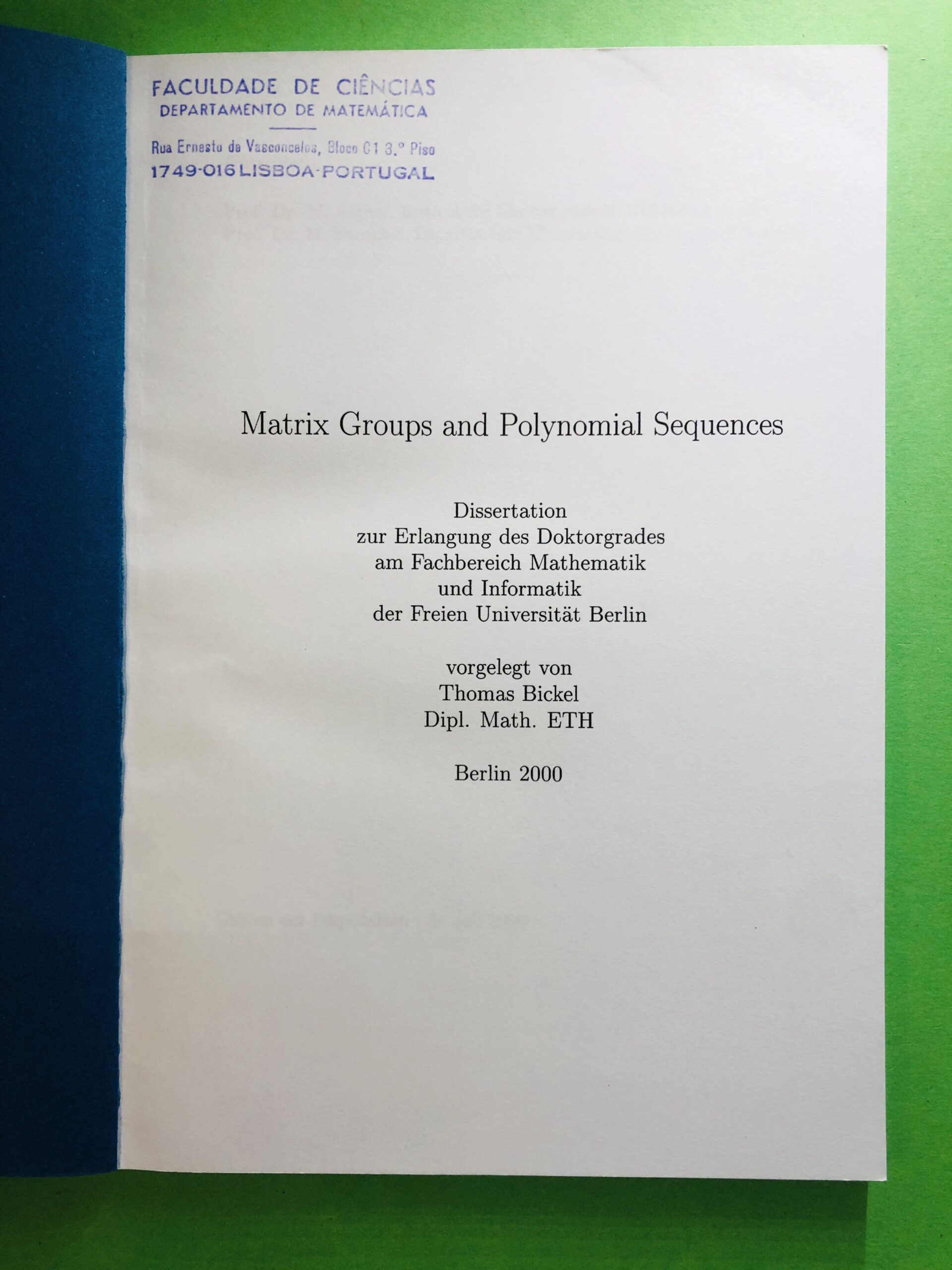 Matrix Groups and Polynomial Sequences - Thomas Bickel