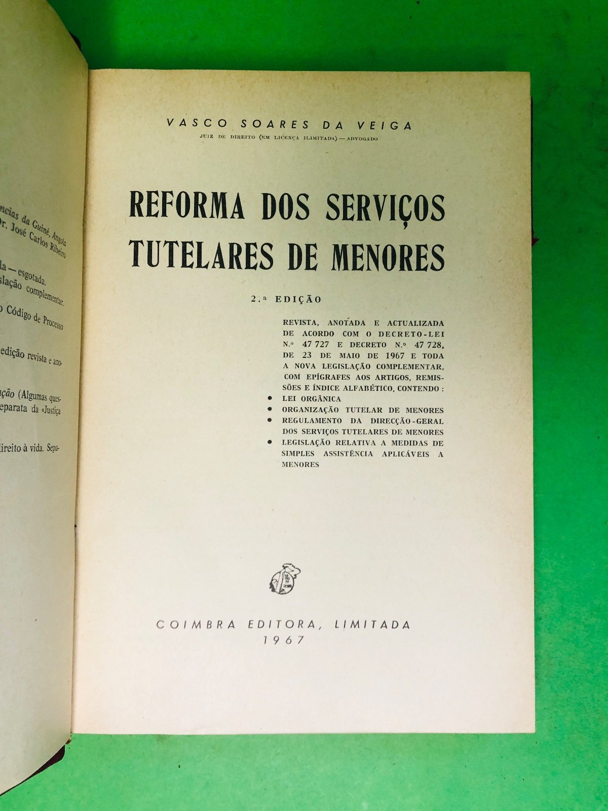 REFORMA DOS SERVIÇOS TUTELARES DE MENORES - Vasco Soares da Veiga