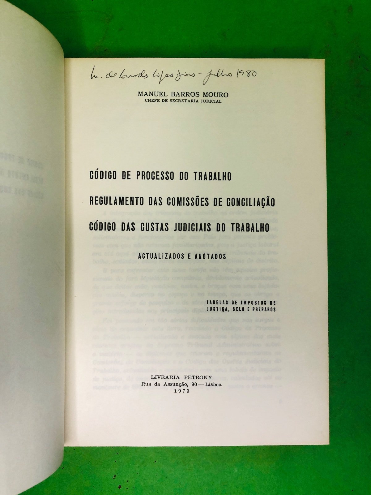 CÓDIGO DE PROCESSO DO TRABALHO - MANUEL BARROS MOURO