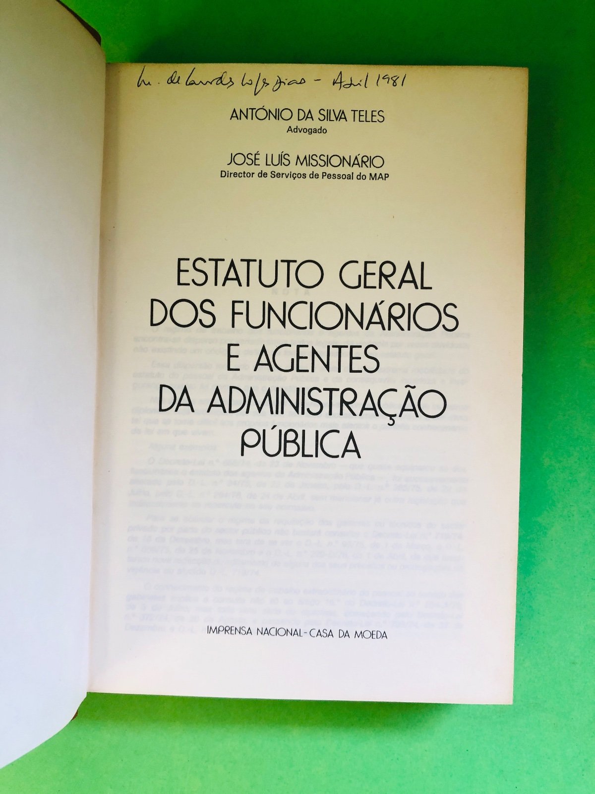 Estatuto Geral dos Funcionários e Agentes da Administração Pública - José Luís Missionário